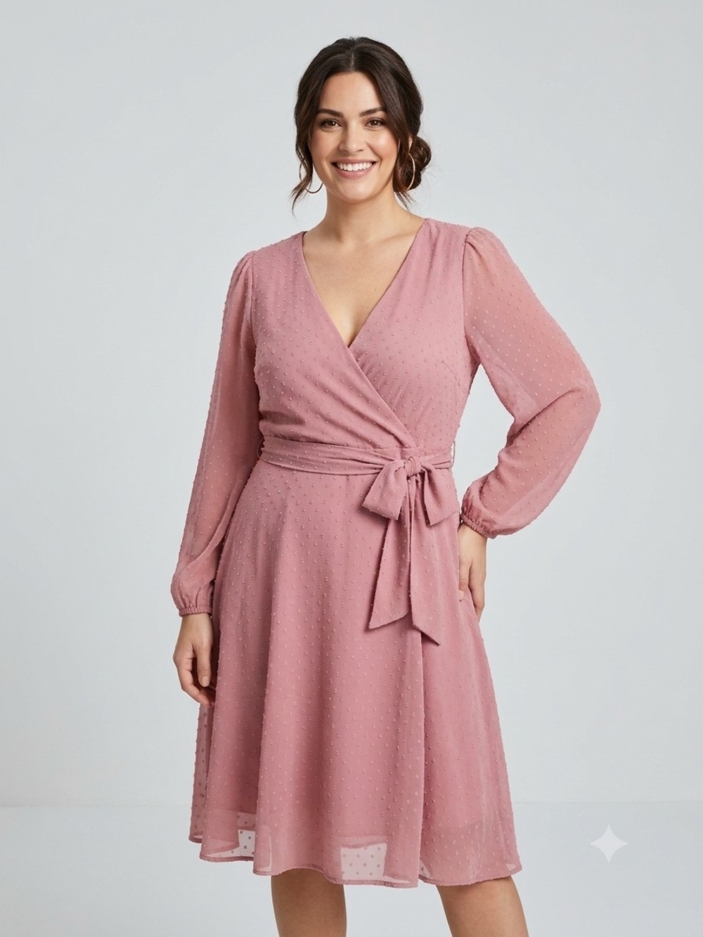 Kensie Rose Pink Wrap Midi Dress with Tie Waist